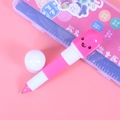 Pink pill-shaped telescopic ballpoint pen set with cute cartoon face and ruler - Pink