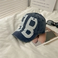 Vintage Denim-Baseballkappe mit großem weißem AB-Logo und stilvollen Distressed-Effekten - L / Marineblau