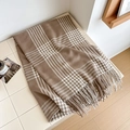 Écharpe d'hiver à carreaux marron et crème avec de longues franges en cachemire doux - Plus de 175cm / Khaki