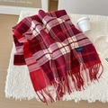 Sciarpa classica a quadri rossi e bianchi con frange in morbida maglia calda - Rosso Vino / Oltre 175cm