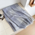 Écharpe à carreaux bleus et blancs avec franges, châle doux en cachemire pour femme - Plus de 175cm / Violet Clair