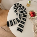 Winter striped knit scarf for women with black and white patterns and woven label details - Black & White Stripes
