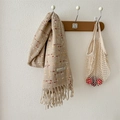 Thick oatmeal plaid scarf with red and orange accents and soft fringe tassels - 196cm x 65cm / Khaki