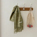 Plaid scarf in dark green and ginger yellow with fringe tassels and woven label - 196cm x 65cm / Matcha Green