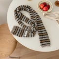 Winter striped knit scarf in dark grey and brown with wool texture for women - Khaki Striped