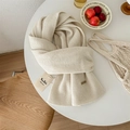 Classic cream 100% pure wool knitted scarf with clear texture and cozy thermal feel - Milk White