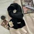 Black 100% Australian wool scarf featuring a classic vertical ribbed knit texture - 170x23cm / Black