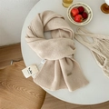 Premium 100% pure wool knitted scarf in cream beige with elegant ribbed texture - Beige