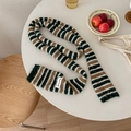 Striped knitted dachshund scarf in dark green and brown mohair with brand label - Green & Brown Stripe