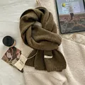 Dark brown 100% Australian wool knitted scarf with a thick texture for winter warmth - 170x23cm / Army Green