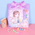 Kit de peinture pailletée DIY pour enfants avec planche anime, aquarelles et bracelet cœur - Violet
