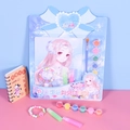 Kit de peinture pailletée DIY avec illustration de fille et un bracelet en perles - Bleu