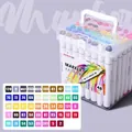 Washable dual-tip art markers set with 48 vibrant colors in a portable clear storage case - Multicolor Style (ZX-602-48)