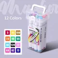 12-color dual-tip washable markers set with transparent portable storage case - Multicolor Style (ZX-602-12)