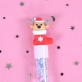Quicksand gel pen with reindeer and Christmas stocking topper on a pink background - Brown Reindeer Christmas Sock Style