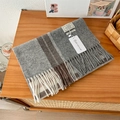 Detail of 100% pure wool scarf with tassel edges and a soft plaid stripe texture - 188x32cm / Gray Coffee Beige Striped Plaid (11)