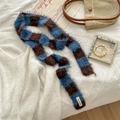Zachte y2k pluche sjaal met blauw en bruin schaakbordpatroon van imitatiebont - Blauw Koffie