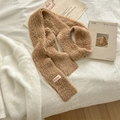 Brown fluffy faux fur knitted scarf with soft plush texture and minimalist woven label - Long Style / Camel