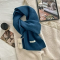 Sciarpa blu scuro in 100% lana australiana con trama a coste e finitura morbida spessa - 170x23cm / Teal