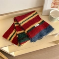 Colorful striped wool scarf in red, yellow, and blue with a plush knit texture - Four-Color Stripe (bonegrrd Label) / Red