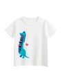 White cotton t-shirt for boys featuring a cute blue cartoon dinosaur and books print - 100 / Off White