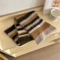 Women's autumn knit wool scarf featuring vintage wide stripes in earth tone colors - Vintage Earthy Stripe (bonegrrd Label) / Camel