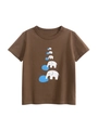 Donkerbruin katoenen jongens t-shirt met print van vijf witte olifanten op wit - 90cm / koffiekleur