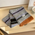 Chic grey striped knitted wool scarf with purple and orange accents for winter warmth - Gray