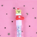Christmas bear in stocking liquid glitter pen with sparkling silver and blue sand sequins - Yellow Bear Christmas Sock Style