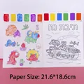 Children DIY dinosaur watercolor painting kit with 6-color pigment and brush set - Integrated Pigment Painting