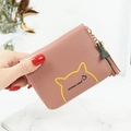 Pink mini cat coin purse with zipper closure, cute tassel and golden chain charm - Dust Rose