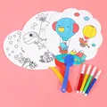 Kids DIY cartoon fan painting set with four-color watercolor pens for creative drawing - Fan with 4-Color Watercolor Pens