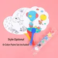 Kids DIY dinosaur and hot air balloon coloring fan set with six colors of paint - Fan with 6-Color Pigments and Brush