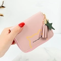 Pink PU leather coin purse featuring a cute cat design with a tassel and star pendant - Pink