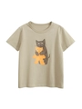 Khaki cotton kids T-shirt with cute cartoon cats illustration on a plain white background - 110cm / Light Khaki