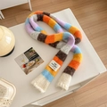 Regenbogen gestreifter Strickschal in Orange und Blau, weicher Wollmix für Winter-Stil - Regenbogenstreifen-02