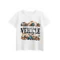 White cotton t-shirt for kids featuring detailed engineering vehicle prints on the front - 90cm / Off-white