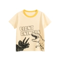 T-shirt beige da bambino a maniche corte con stampe di dinosauri e scollatura a coste gialla - 90cm / Albicocca Beige