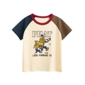 Toddler boys raglan sleeve tee in colorblock cream blue and brown with cartoon dog - Apricot Patchwork (9A051) / 90