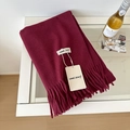 Elegant burgundy wool scarf with soft fringe details and authentic product tags - 175cm+ / Angola Red