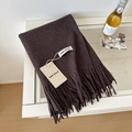 Deep chocolate brown wool scarf with tassel fringe details and authentic product labels - 175cm+ / Coffee