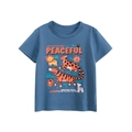 T-shirt per bambini blu nebbia con stampe di animali dei cartoni e girocollo classico - Blu Esercito / 90cm