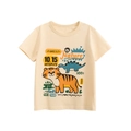 Beiges Kinder-Kurzarm-T-Shirt aus Baumwolle mit Tiger- und Dino-Cartoon-Prints - Beige Aprikose / 90cm