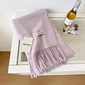 Lavender purple wool scarf with fringe and minimalist label on glass table - 175cm+ / Seafoam Purple