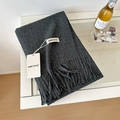 Soft dark grey wool scarf for women with elegant tassel edge and cozy knit texture - 175cm+ / Heather Grey