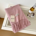 Soft pale pink wool scarf with elegant tassel edges and minimalist brand labels - 175cm+ / Coral Pink