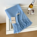 Sky blue wool scarf with long tassels and premium texture in a stylish folded display - 175cm+ / Aquamarine