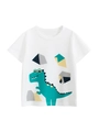 Weißes Kinder-T-Shirt aus Baumwolle mit grünem Cartoon-Dinosaurier und Geometrie - 100cm / Gebrochenes Weiß