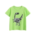 Kids bright green short sleeve t-shirt featuring a white dinosaur skeleton print - 90cm / Green