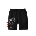 Kids black cotton summer shorts featuring cartoon dinosaur print and red 3D side spikes - Black / 90cm